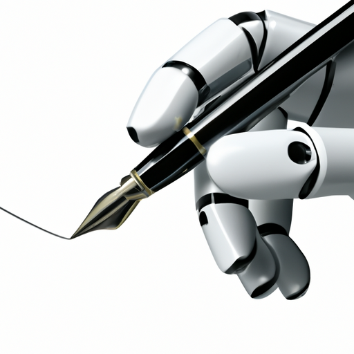 איור של יד רובוט אוחזת בעט, המסמל את מעורבותה של AI בכתיבת מאמר.